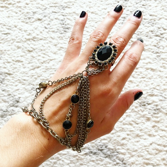 Vintage Jewelry - Vintage silver & black beaded slave bracelet
